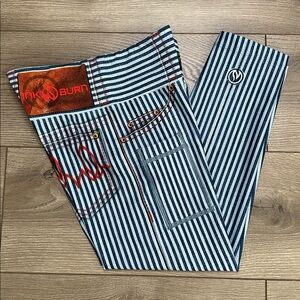 INKnBURN Blue White Stripe Denim Capri Performance Leggings Size 0
